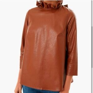 Tuckernuck Leather Blouse in Cognac size Medium